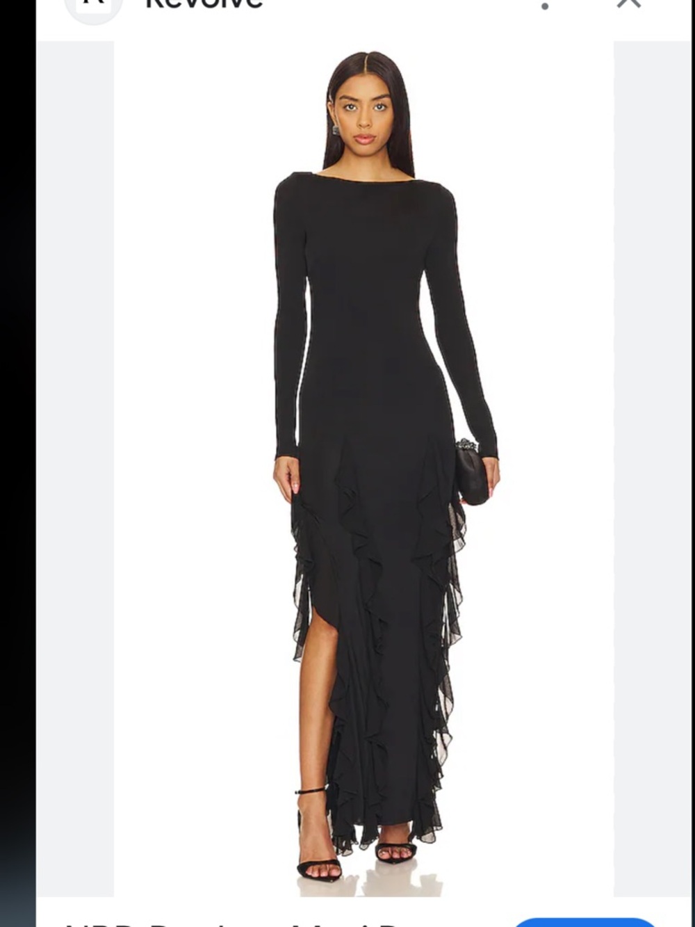 NBD Black Long-Sleeve Ruffle-Trim Maxi Dress